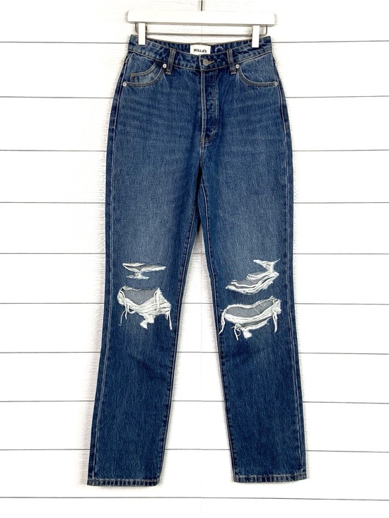 ROLLA'S Denim - Rollas Classic Straight High Rise Regular 26 Denim Jean Ripped Knee Button Fly